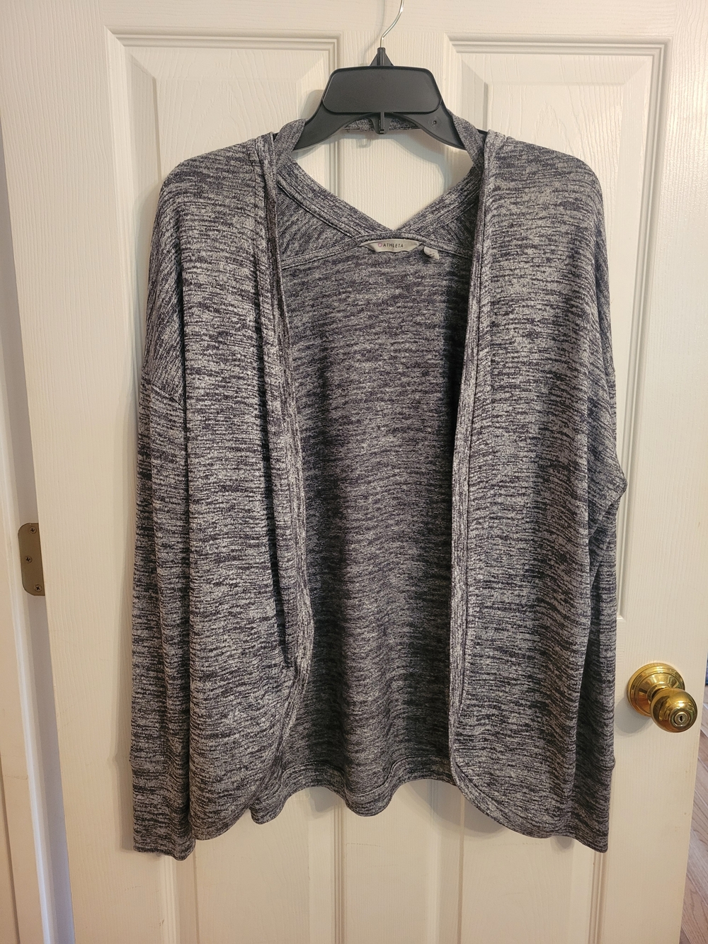 Athleta Heathered Grey Open-Front Draped Cardigan